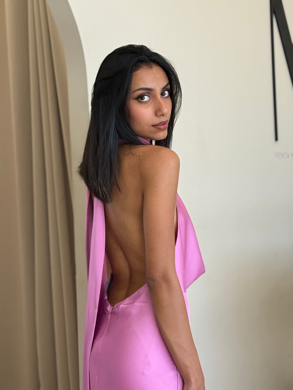 PINK SATIN HALTER