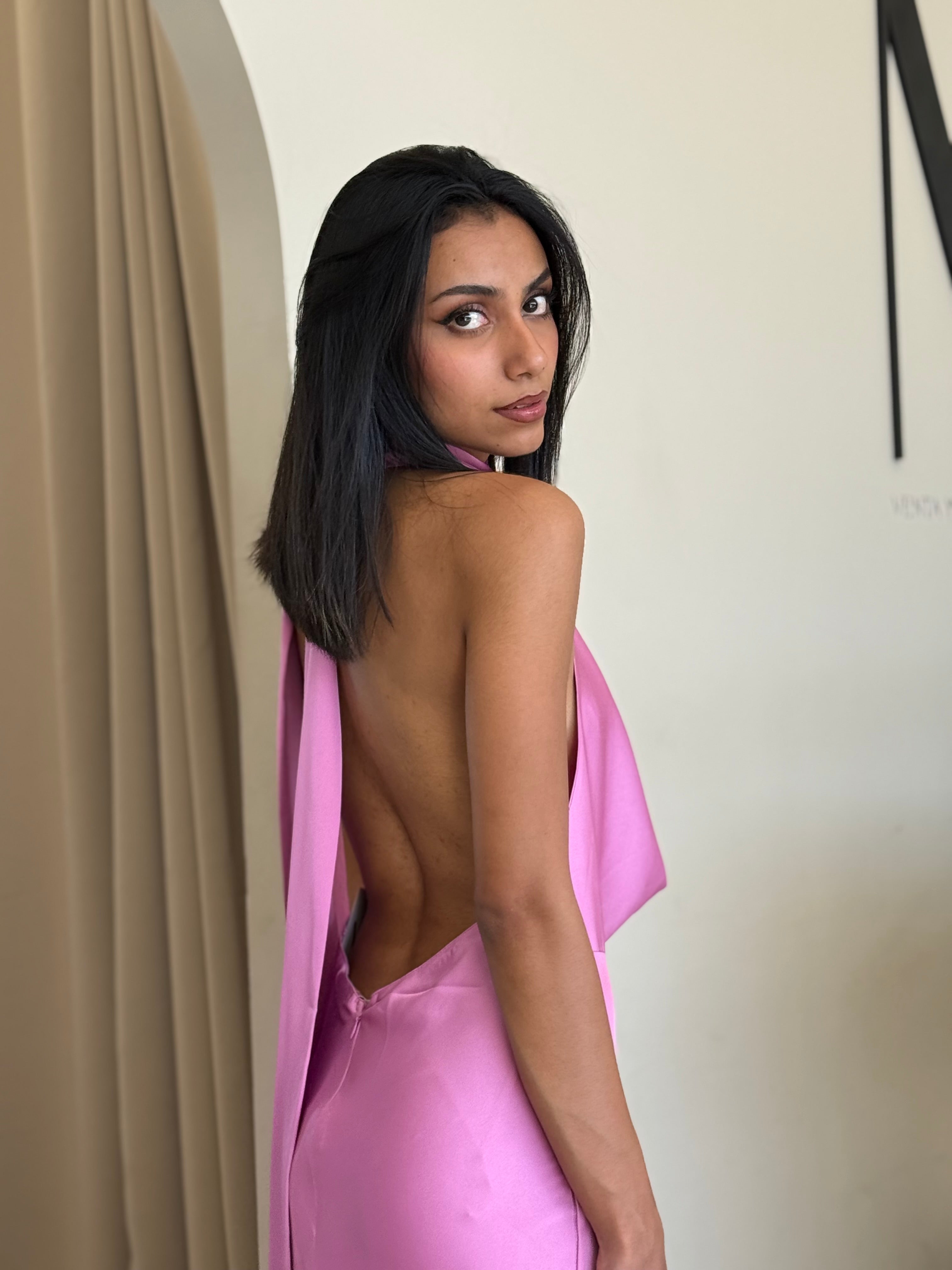 PINK SATIN HALTER